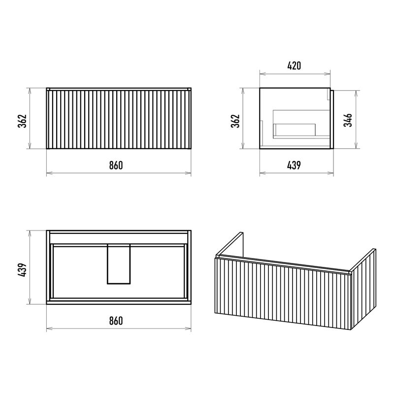 Тумба под раковину Brevita Alicante 90 подвесная с 1 ящ. / ALI-09090-4601Я капучино матовая эмаль