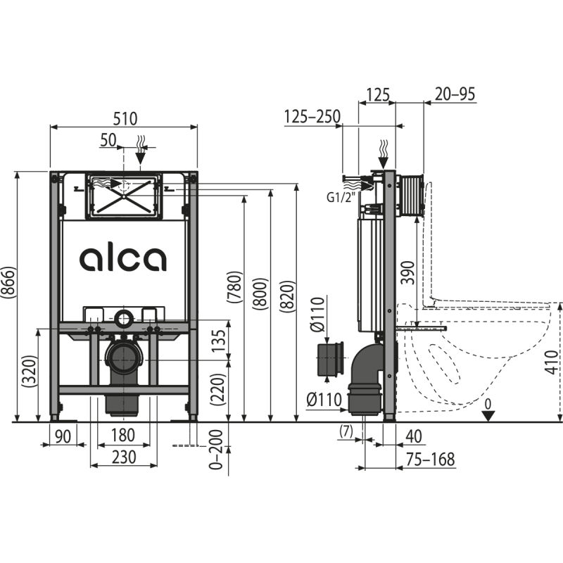 Инсталляция для унитаза AlcaDrain (AlcaPlast) AM101/850-0001 для сухой установки (для гипсокартона)