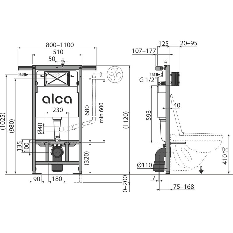 Инсталляция для унитаза AlcaDrain (AlcaPlast) AM102/1120 для сухой установки (при реконструкции ванных комнат в панельных домах)