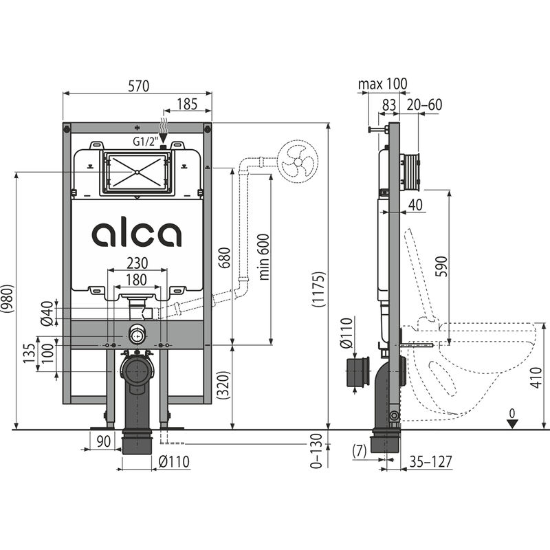 Инсталляция для унитаза AlcaDrain (AlcaPlast) AM1101/1200 для сухой установки (для гипсокартона)