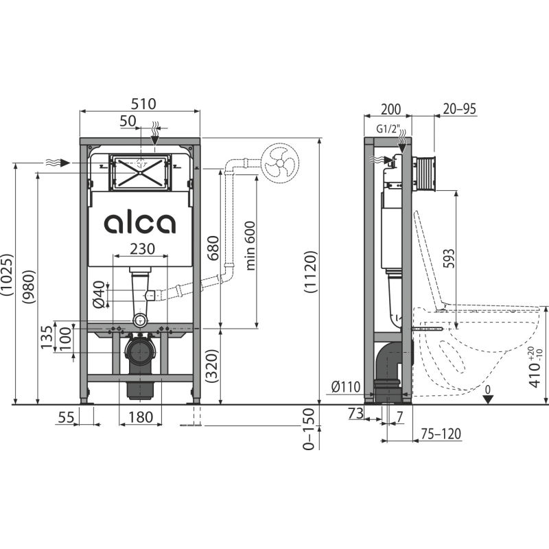 Инсталляция для унитаза AlcaDrain (AlcaPlast) AM116/1120 для сухой установки (в пространство)