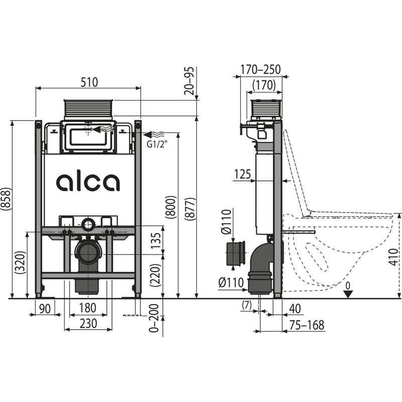 Инсталляция для унитаза AlcaDrain (AlcaPlast) AM118/850 для сухой установки (для гипсокартона) / управление сверху или спереди