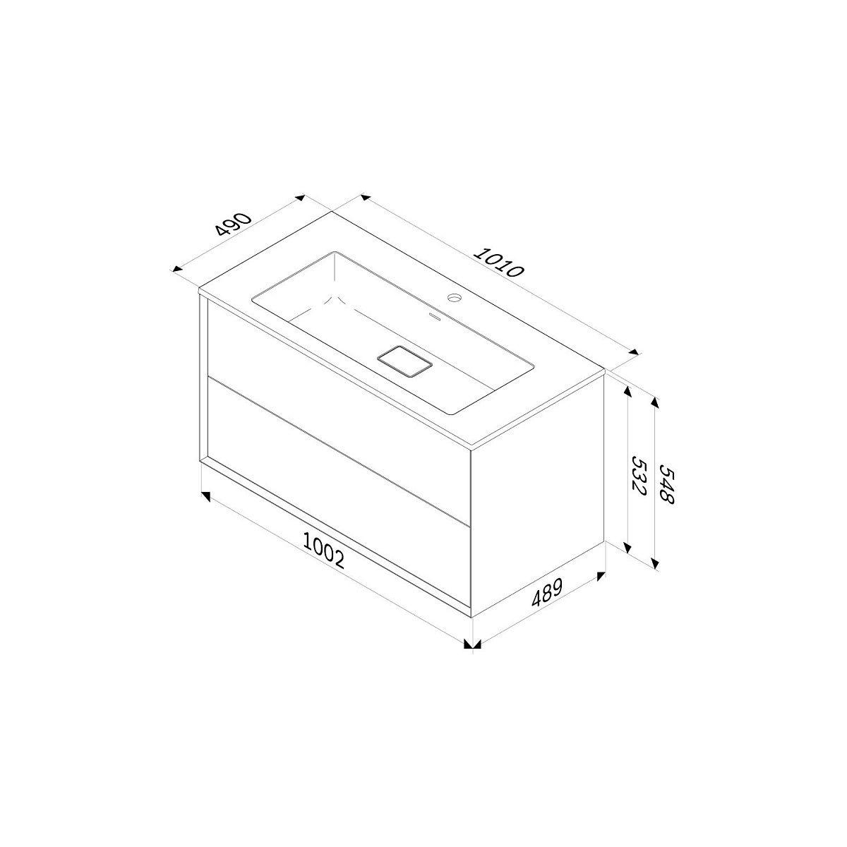 M60FHX1002WM Libre, база под раковину, подвесная, 100 см, 2 ящика, белый матовый