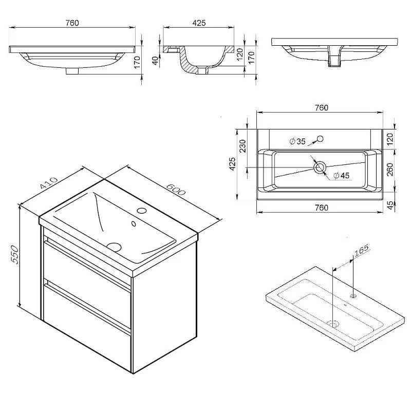 Тумба с раковиной AM.PM Pulse M91-FHX0602OF-WCC0602WG 60 см дерево текстурированное/графит