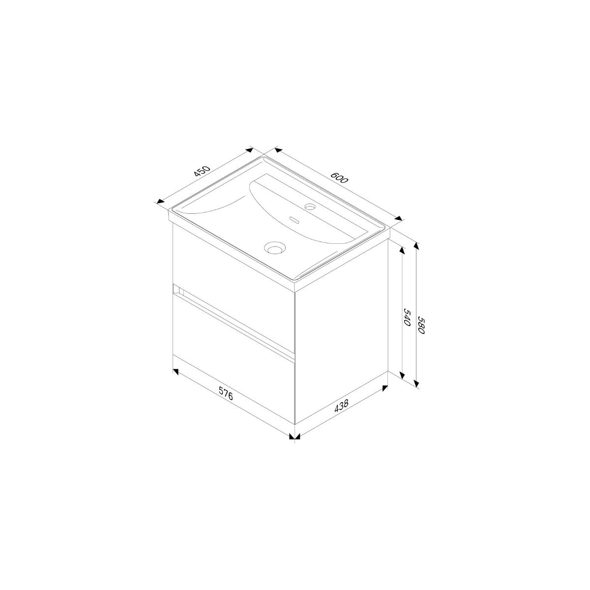 M9XFHX0602WG Above, база под раковину, подвесная, 2 ящика, 60 см, белый глянец