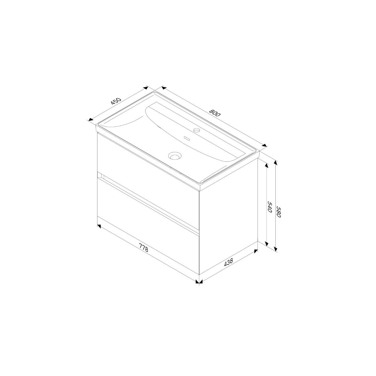 M9XFHX0802WG Above, база под раковину, подвесная, 2 ящика, 80 см, белый глянец