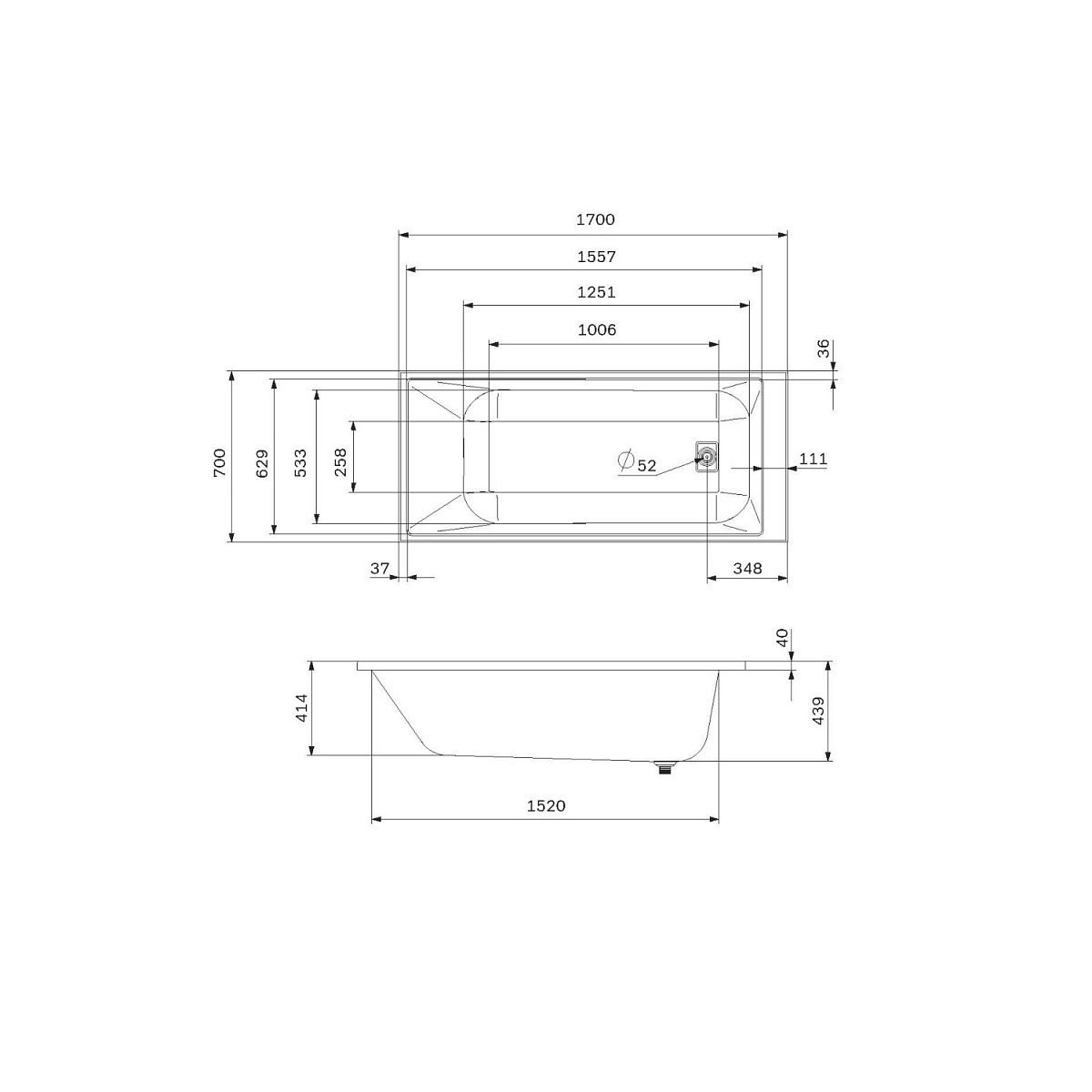 W60A-170-070W-A Ванна акриловая Libre 170x70