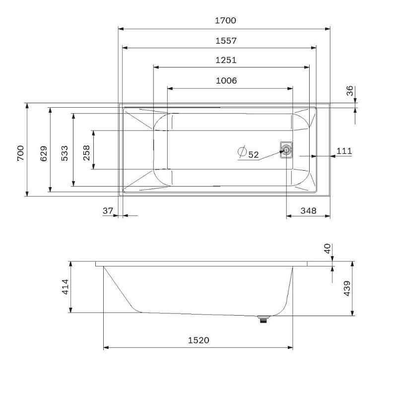 Акриловая ванна AM.PM Libre 170x70 W60A-170-070W-A