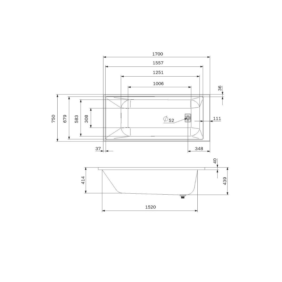 W60A-170-075W-A Ванна акриловая Libre 170x75