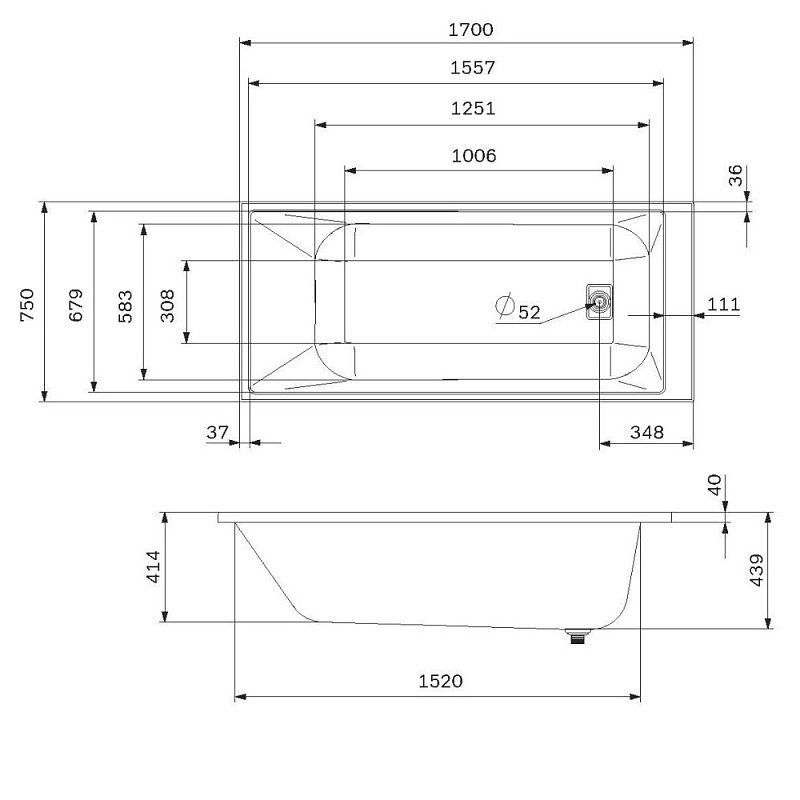 Акриловая ванна AM.PM Libre 170x75 W60A-170-075W-A