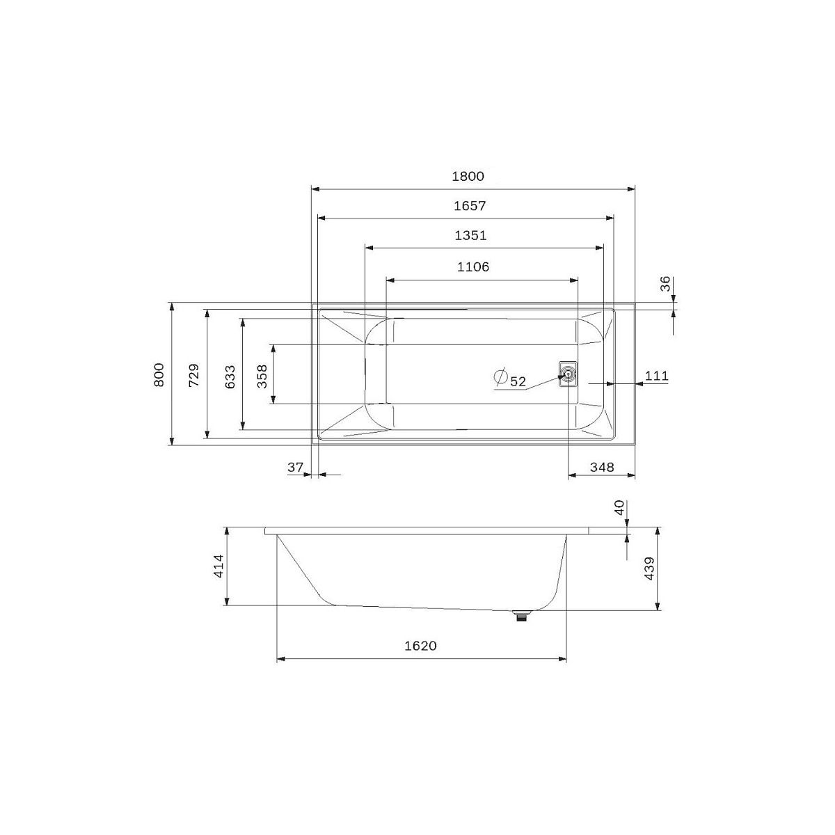 W60A-180-080W-A Ванна акриловая Libre 180x80