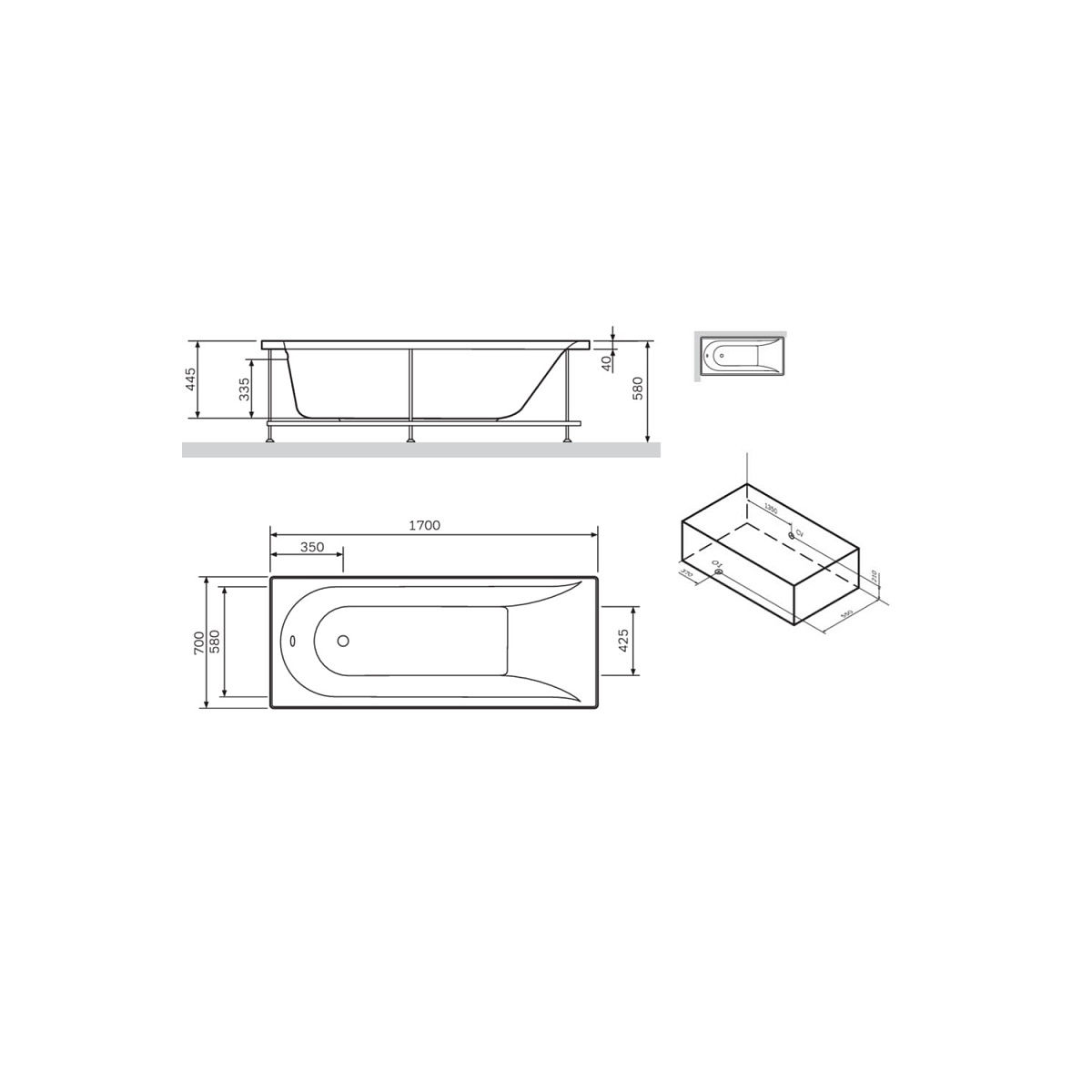 W72A-170-070W-P2 панель фронтальная для ванны spirit 170х70