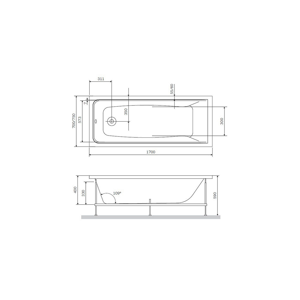 W90A-170-075W-R Gem Каркас в комплекте с монтажным набором 170х75