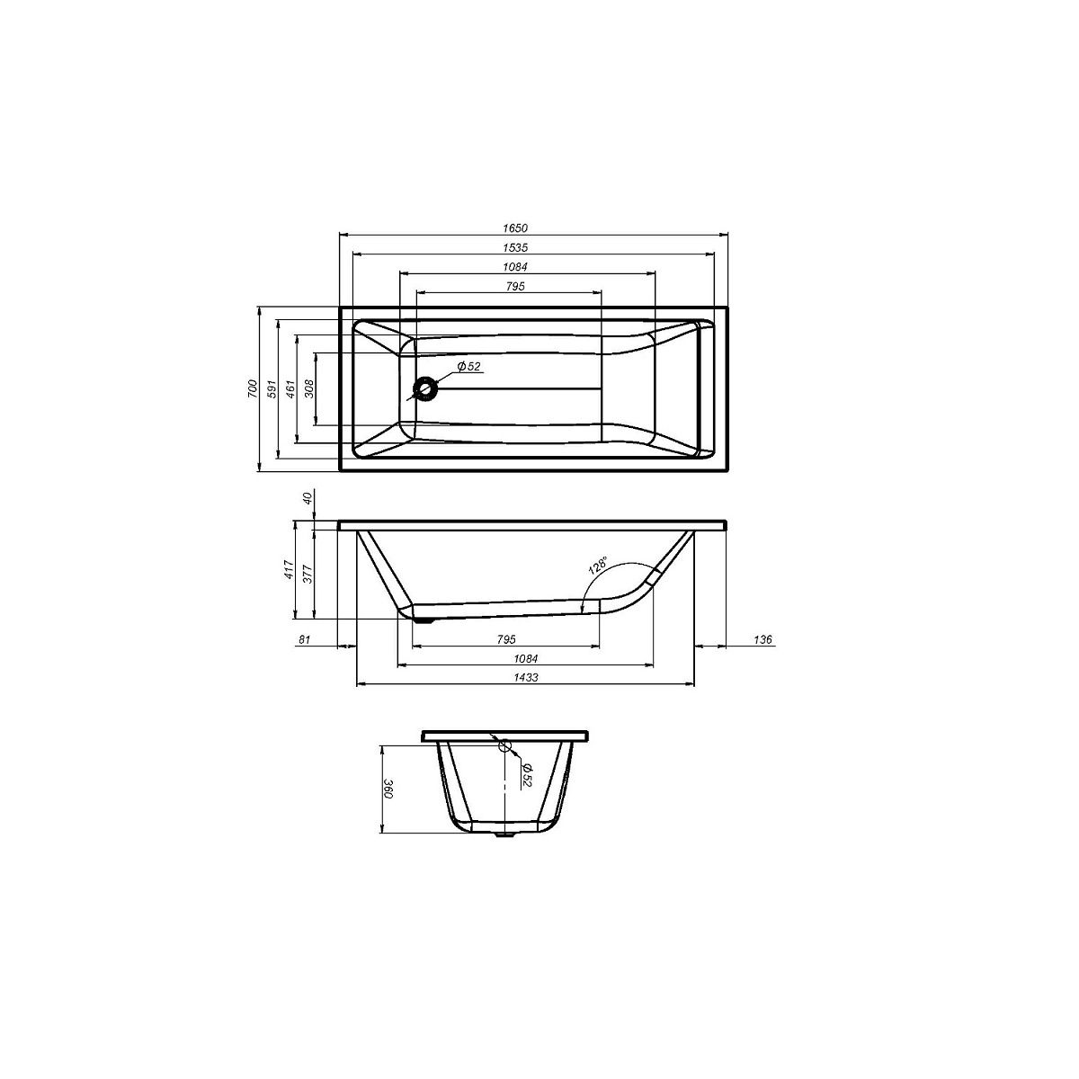 W93A-165-070W-A Gem Ванна акриловая 165х70 см
