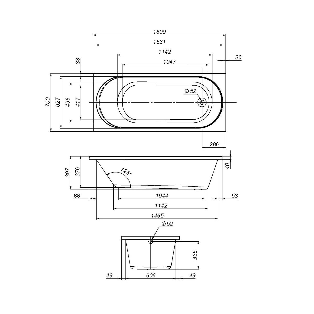W94A-160-070W-A X-Joy Ванна акриловая 160х70