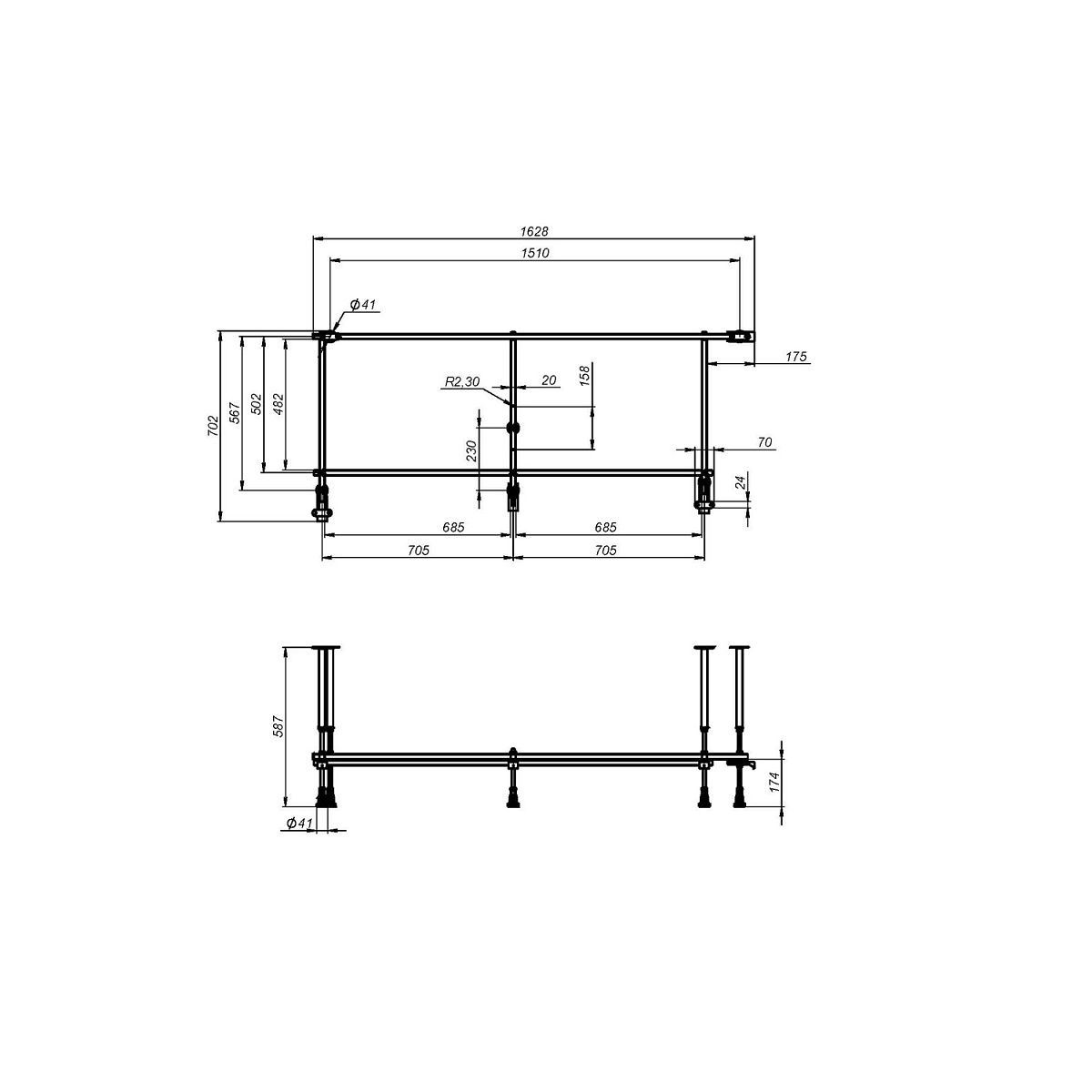 W94A-170U70W-R X-joy Каркас для ванны угловой универсальный 170x70 см