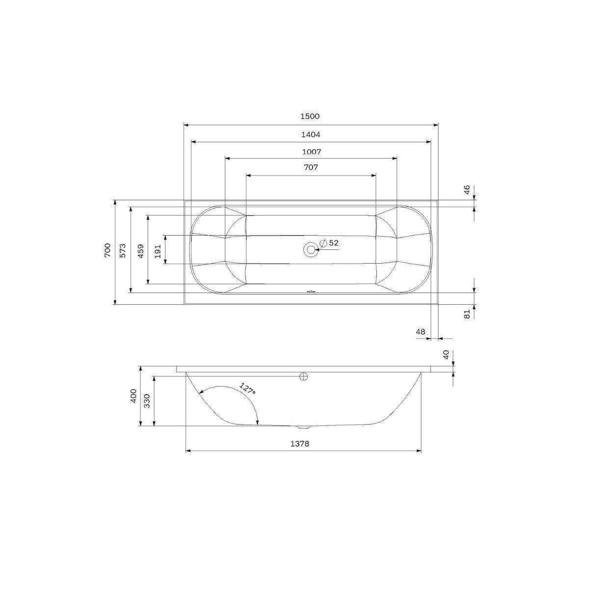 W9XA-150-070W-A Ванна акриловая Above 150x70