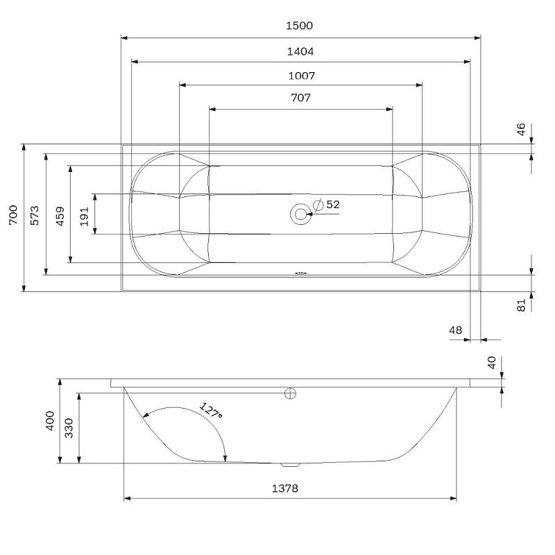 Акриловая ванна AM.PM Above 150x70 W9XA-150-070W-A