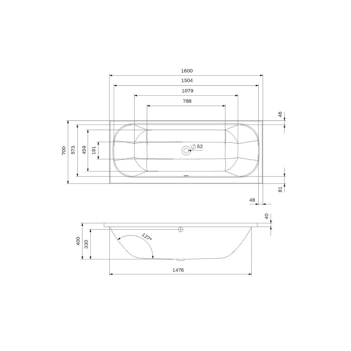 W9XA-160-070W-A Ванна акриловая Above 160x70