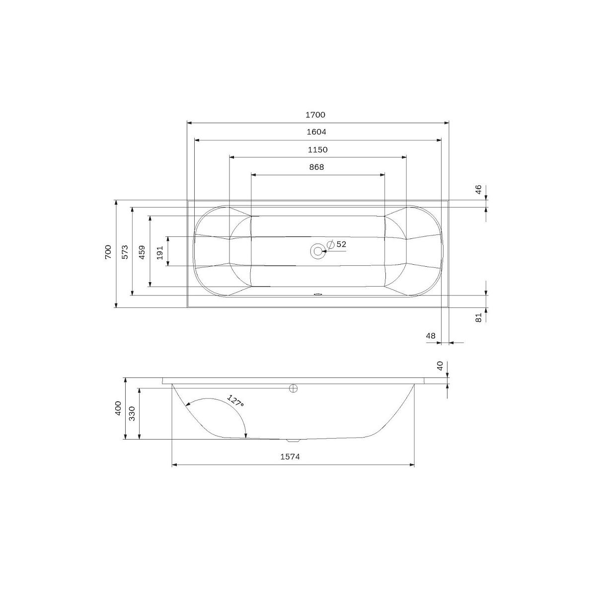 W9XA-170-070W-A Ванна акриловая Above 170x70