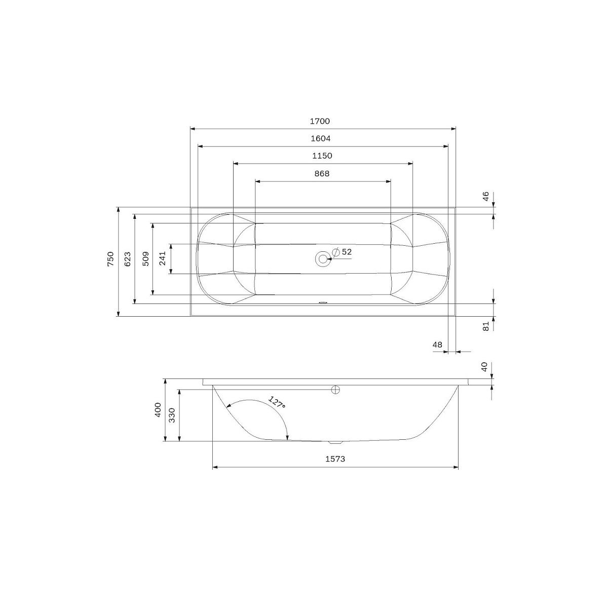 W9XA-170-075W-A Ванна акриловая Above 170x75
