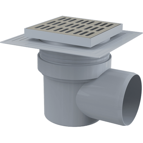 Душевой трап AlcaDrain (AlcaPlast) APV12 150×150/110 мм боковой сток решетка из нержавеющей стали воротник изоляции 2–го уровня гидрозатвор мокрый