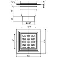 Душевой трап AlcaDrain (AlcaPlast) APV13 150×150/110 мм прямой сток решетка из нержавеющей стали воротник изоляции 2–го уровня гидрозатвор мокрый — 2