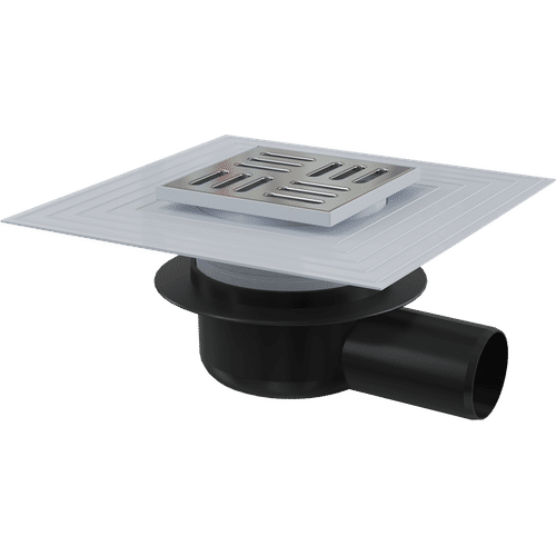 Душевой трап AlcaDrain (AlcaPlast) APV26C 105×105/50 мм боковой сток решетка из нержавеющей стали воротник изоляции 2–го уровня гидрозатвор сухой