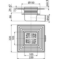 Душевой трап AlcaDrain (AlcaPlast) APV26C 105×105/50 мм боковой сток решетка из нержавеющей стали воротник изоляции 2–го уровня гидрозатвор сухой — 2