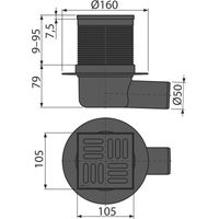 Душевой трап AlcaDrain (AlcaPlast) Smart APV31BLACK 105×105/50 мм боковой сток решетка из нержавеющей стали черный-мат гидрозатвор комбинированный — 2
