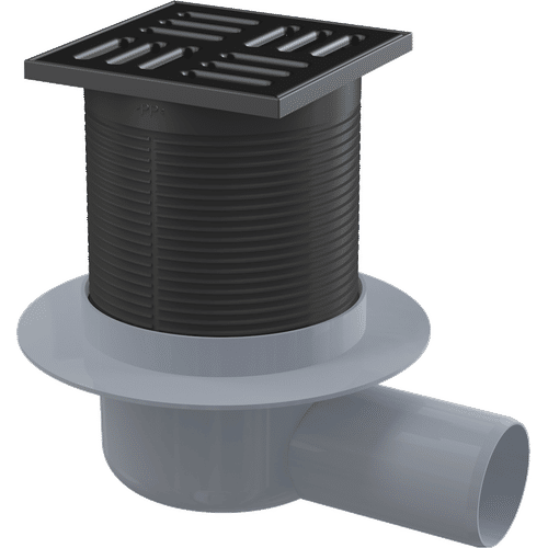 Душевой трап AlcaDrain (AlcaPlast) Smart APV31BLACK 105×105/50 мм боковой сток решетка из нержавеющей стали черный-мат гидрозатвор комбинированный