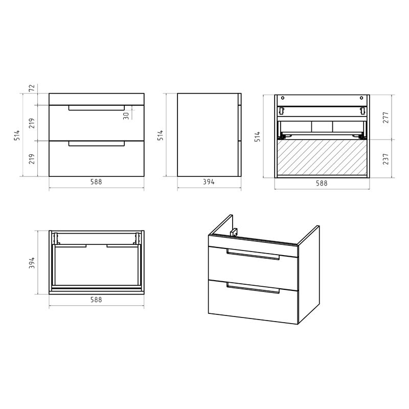 Тумба под раковину Brevita Ariana 60 подвесная с 2 ящ. / ARI-01060-0742Я белая эмаль
