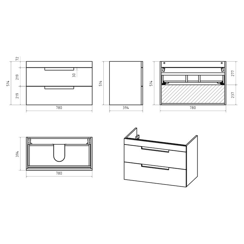 Тумба под раковину Brevita Ariana 80 подвесная с 2 ящ. / ARI-01080-03062Я капучино
