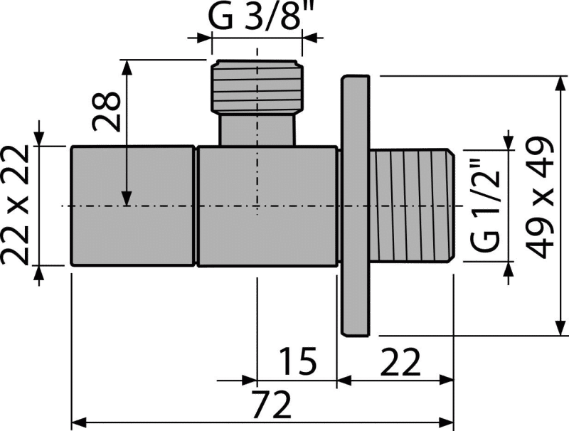 Угловой вентиль 1/2"×3/8", квадратный ARV002