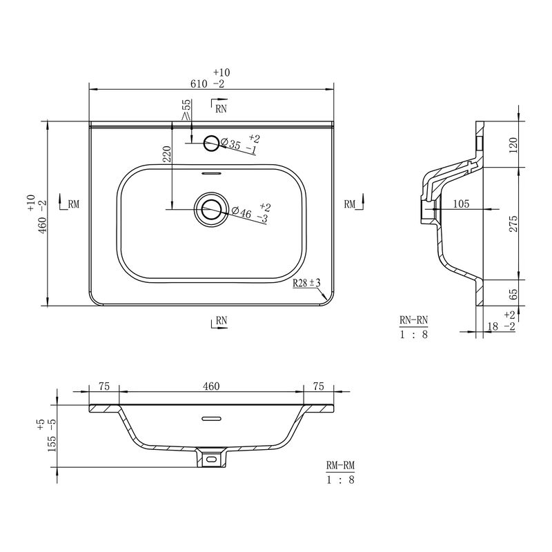 Раковина Brevita Onda 60 см B-OND060-01 белый