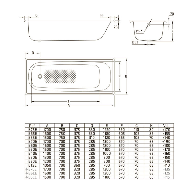 Стальная ванна BLB Europa 2,21 B40E12001 / S30000912000000 140×70