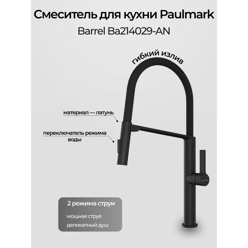Смеситель для кухни Paulmark Barrel Ba214029-AN антрацит
