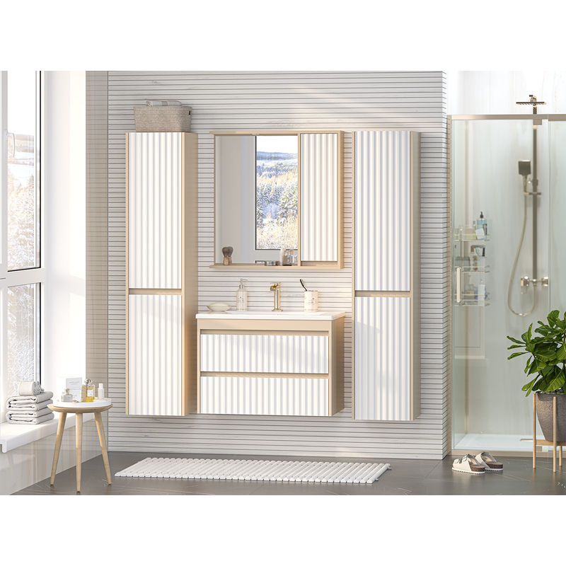 Шкаф с зеркалом для ванной Brevita Balaton 80 / BAL-04080-03-01П правый белая/бежевая матовая эмаль