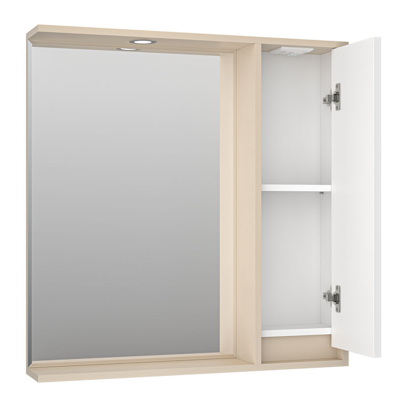 Шкаф с зеркалом для ванной Brevita Balaton 80 / BAL-04080-03-01П правый белая/бежевая матовая эмаль