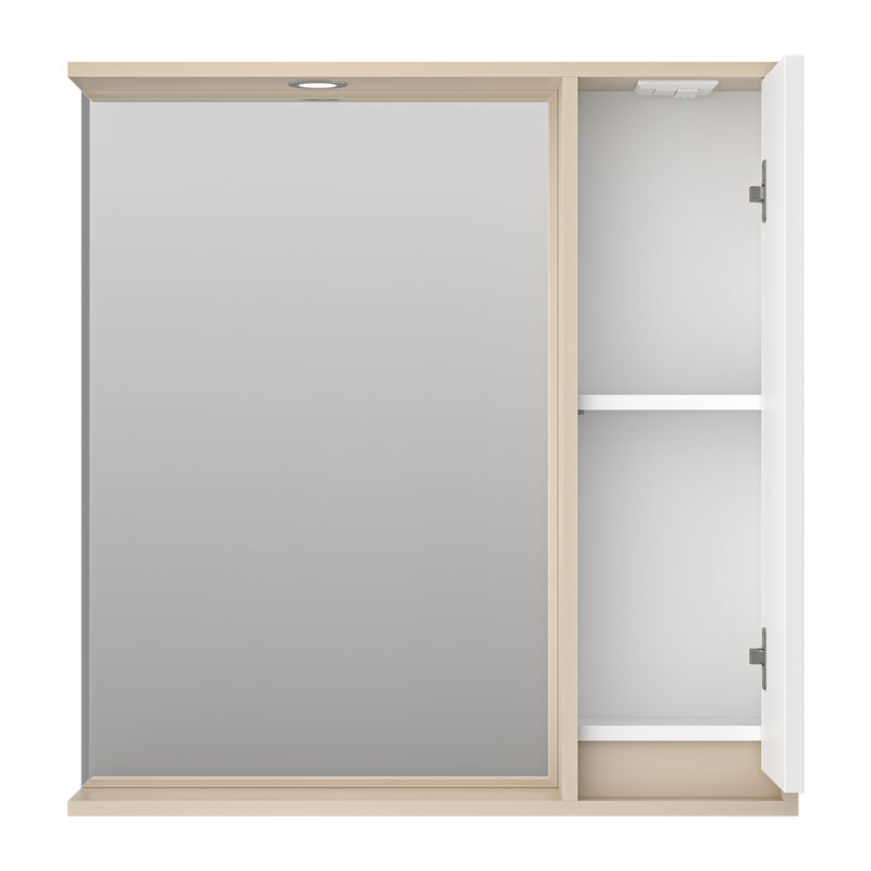 Шкаф с зеркалом для ванной Brevita Balaton 80 / BAL-04080-03-01П правый белая/бежевая матовая эмаль