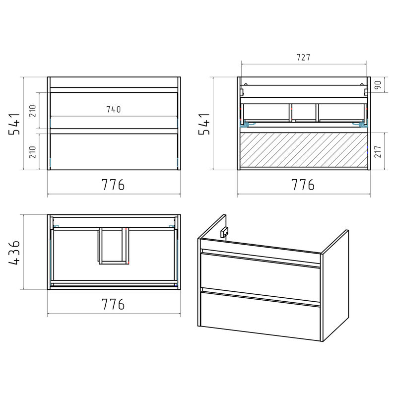 Тумба под раковину Brevita Balaton 80 подвесная с 2 ящ. / BAL-06080-01-01П2Я белый