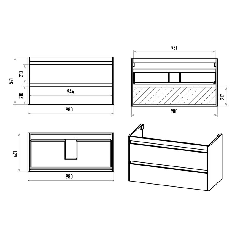 Тумба под раковину Brevita Balaton 100 подвесная с 2 ящ. / BAL-06100-01-01П2Я белый