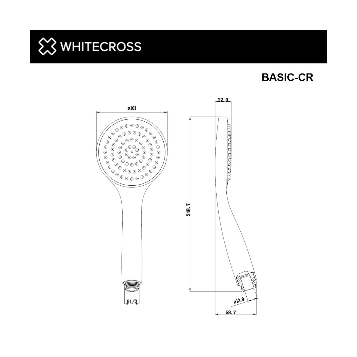 Душевая лейка 1 режим WHITECROSS BASIC-CR (хром)
