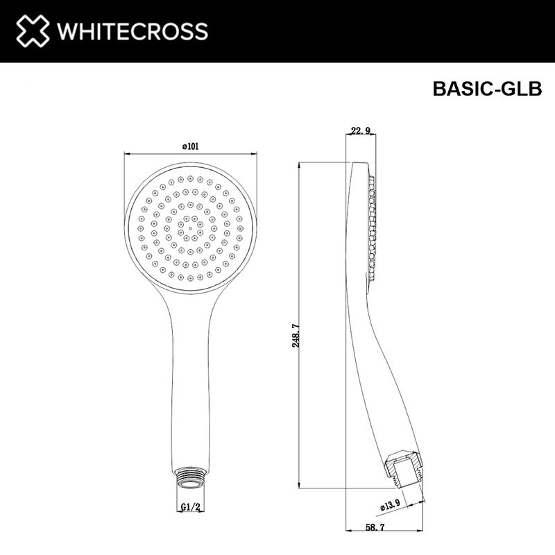 Душевая лейка WHITECROSS BASIC-GLB 1 режим (брашированное золото)