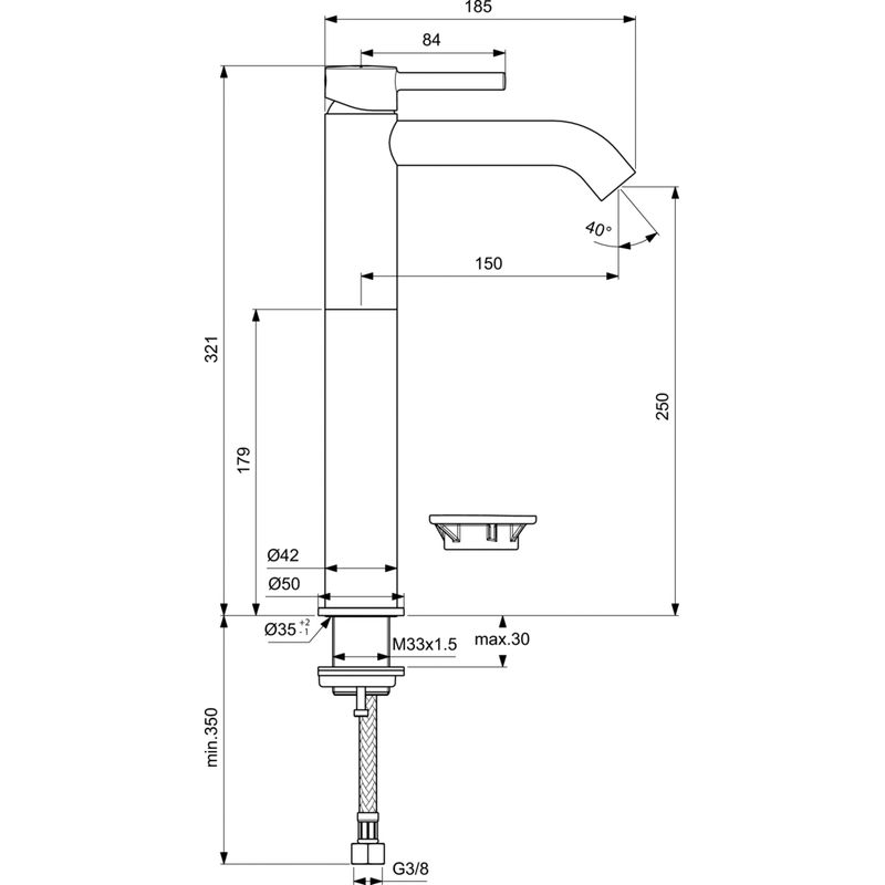 Смеситель для раковины Ideal Standard Ceraline BC269XG черный матовый