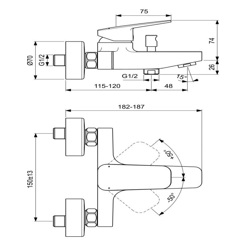 Смеситель для ванны Ideal Standard Ceraplan BD256AA хром