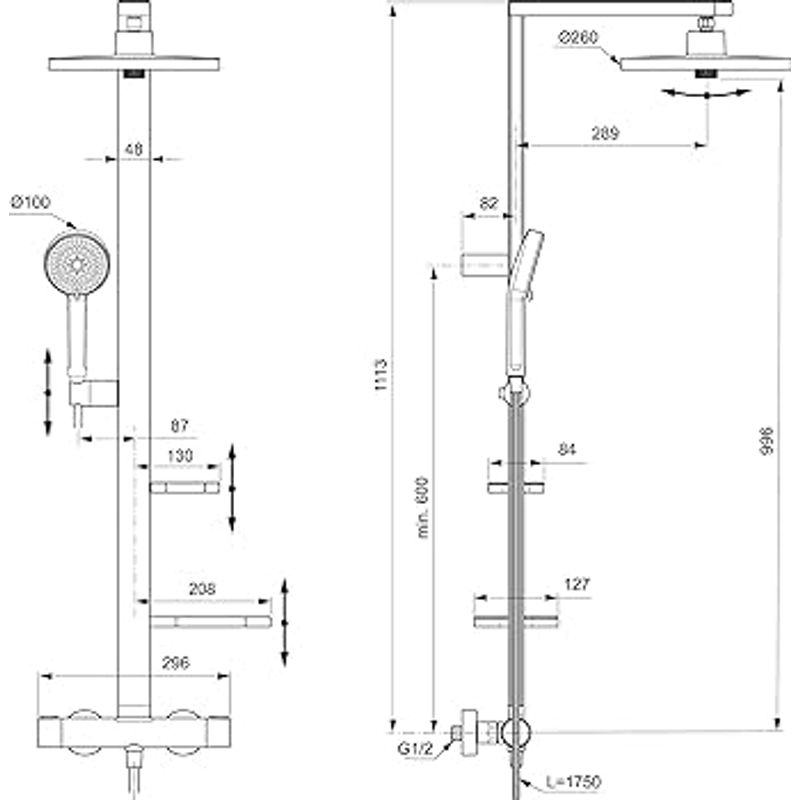 Душевая система Ideal Standard Alu+ черный матовый с термостатом