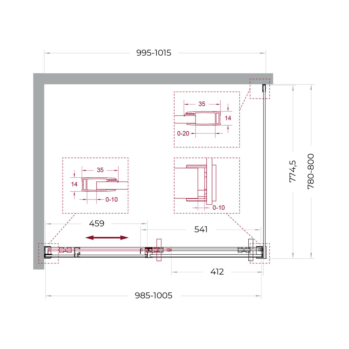 Душевой уголок BelBagno SOFT_CLOSE-1-AH-1-100/80-C-GM