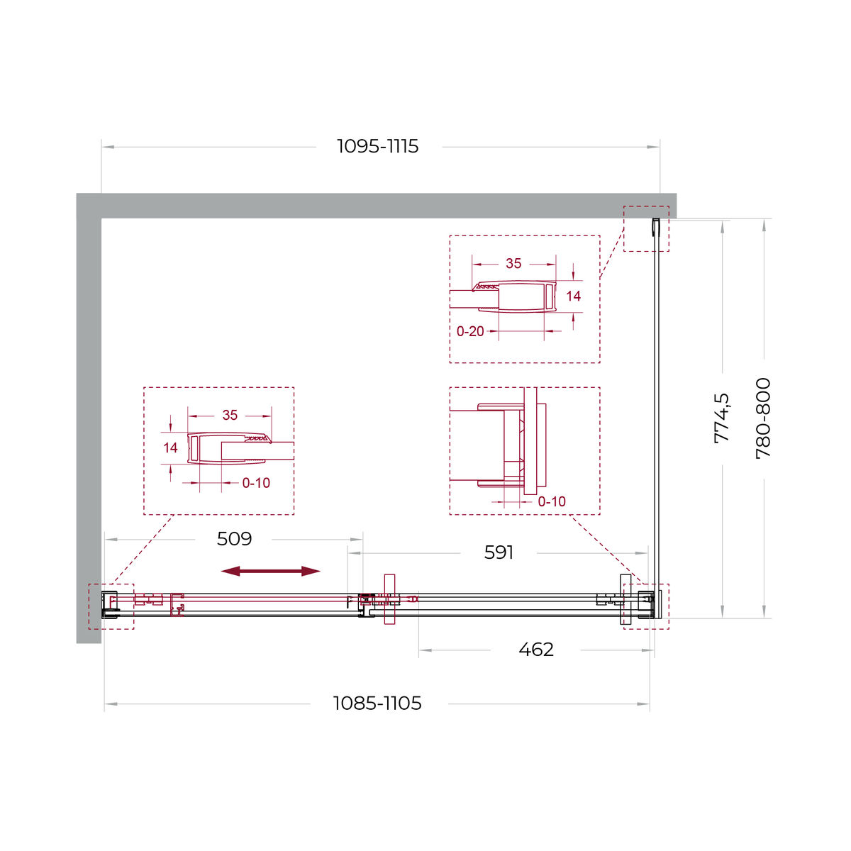 Душевой уголок BelBagno SOFT_CLOSE-1-AH-1-110/80-C-GM