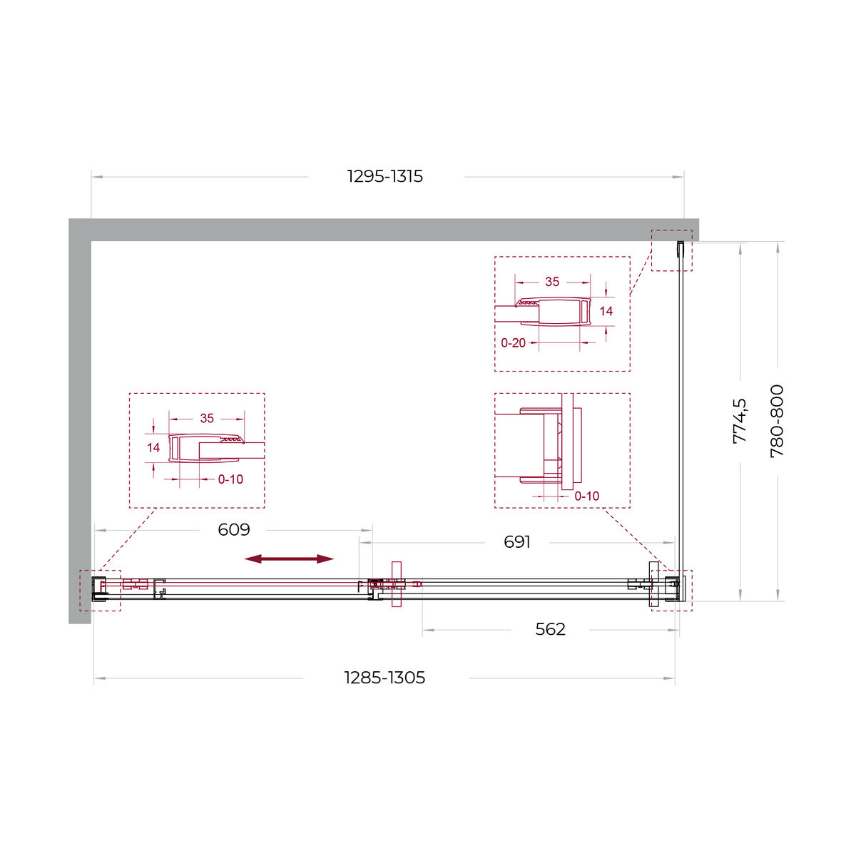 Душевой уголок BelBagno SOFT_CLOSE-1-AH-1-130/80-C-GM